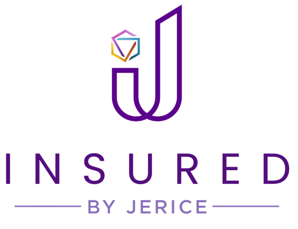 Logo for 'Insured by Jerice' with a purple design on a white background